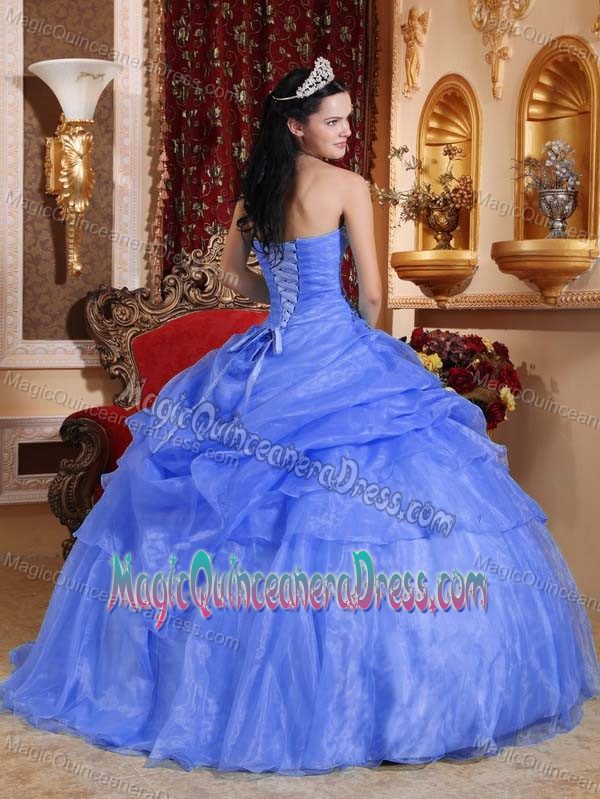 Blue Strapless Quinceanera Gown Dresses in Floor-length with Appliques