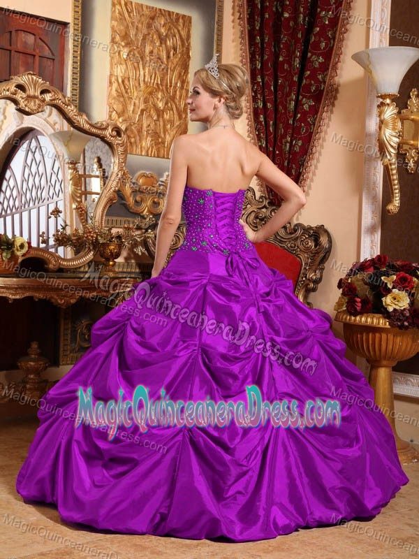 Purple Strapless Floor-length Sweet Sixteen Dress with Pick-ups in Eleva