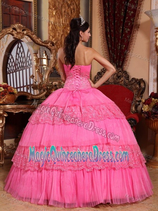 Pink Strapless Quinceanera Dresses with Beading and Lace in Darlington