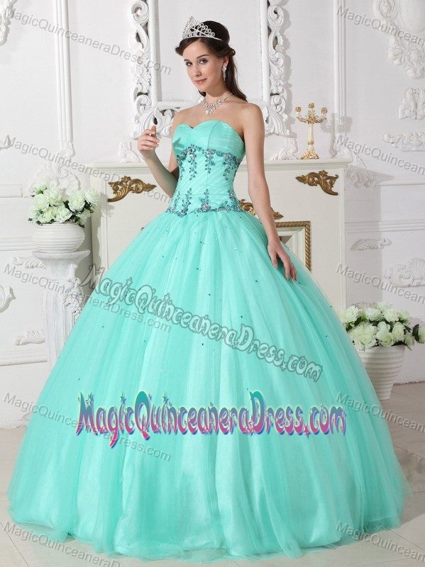 Noble Green Sweetheart Floor-length Quinceanera Gowns with Appliques
