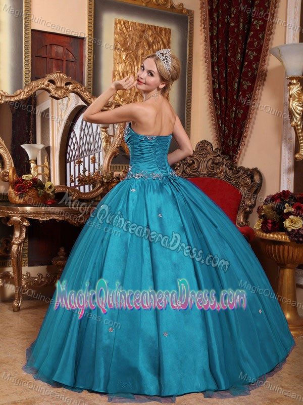 Teal Strapless Floor-length Quinceanera Dress with Appliques in Cullman
