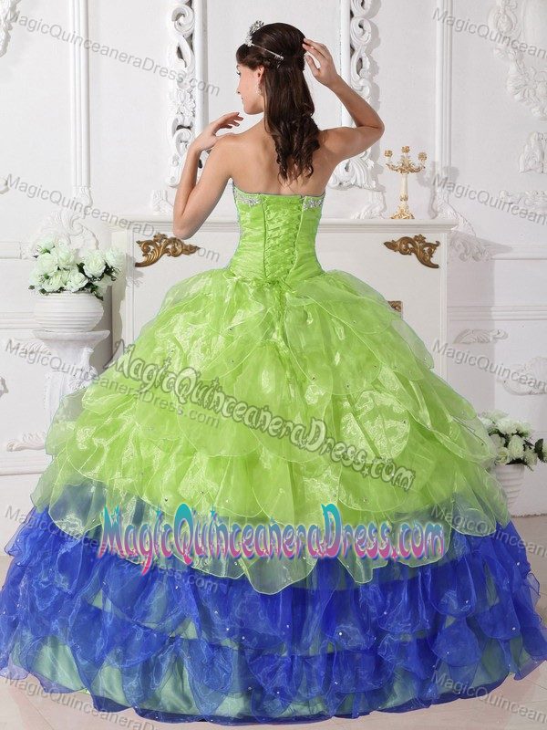 Strapless Floor-length Dress for Quince in Green with Appliques in Elba