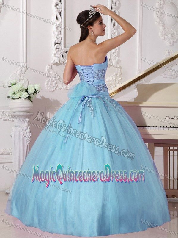 Sky Blue Strapless Floor-length Quince Dress with Appliques in Dawson