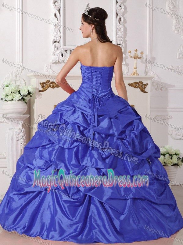 Princess Sweetheart Blue Sweet 15 Dresses in Floor-length with Pick-ups