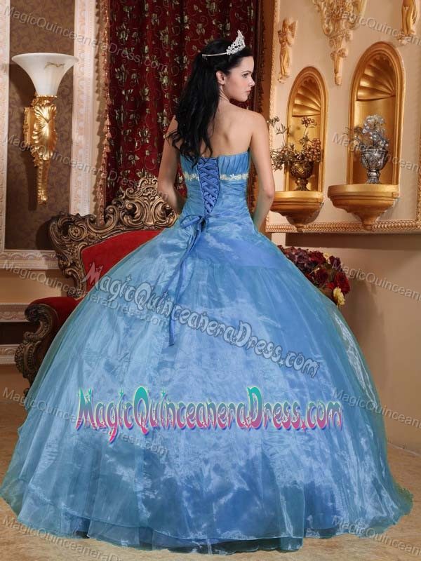Strapless Floor-length Blue Sweet 15 Dresses with Appliques in Cragford