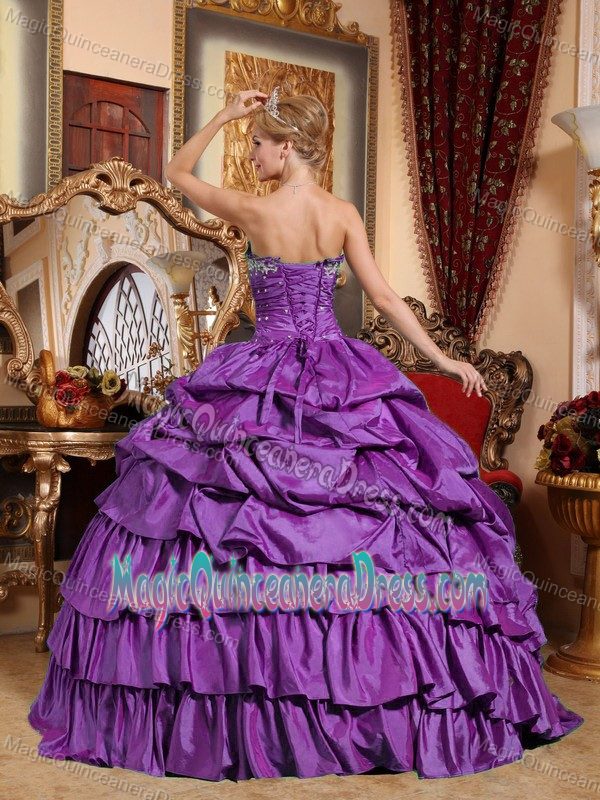Purple Strapless Dress for Quince in Floor-length with Appliques in Clay