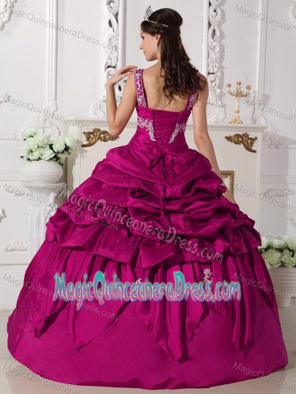 Straps Princess Quince Dress in Fuchsia with Embroidery in Brookwood