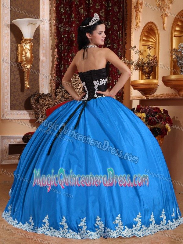 Unique Blue Halter Top Floor-length Quinceanera Dress with Appliques
