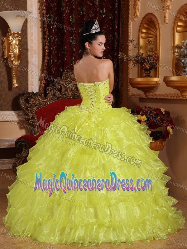 Strapless Floor-length Yellow Sweet 16 Dresses with Ruffles in Brewton