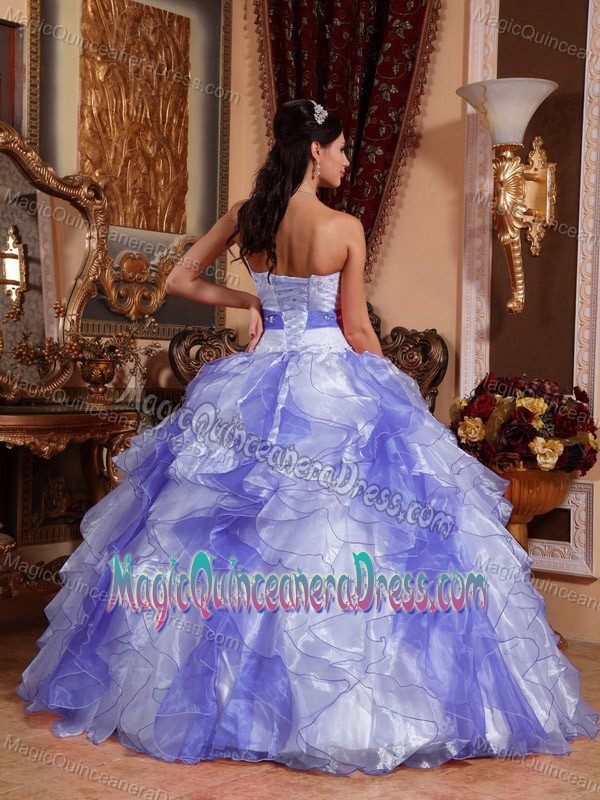 White and Lilac Sweetheart Sweet Sixteen Dresses with Ruffles in Alpine