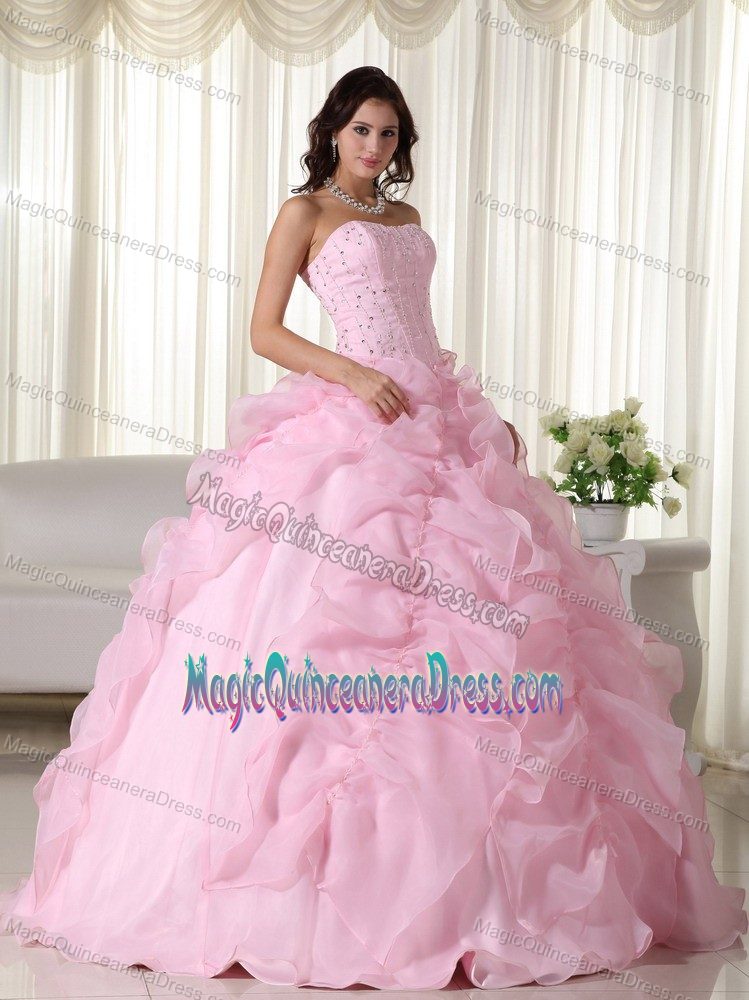 Impressive Beaded Ruffled Baby Pink Dress for Quinceanera Online