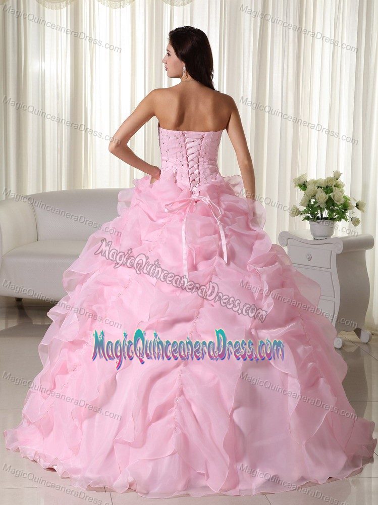 Impressive Beaded Ruffled Baby Pink Dress for Quinceanera Online