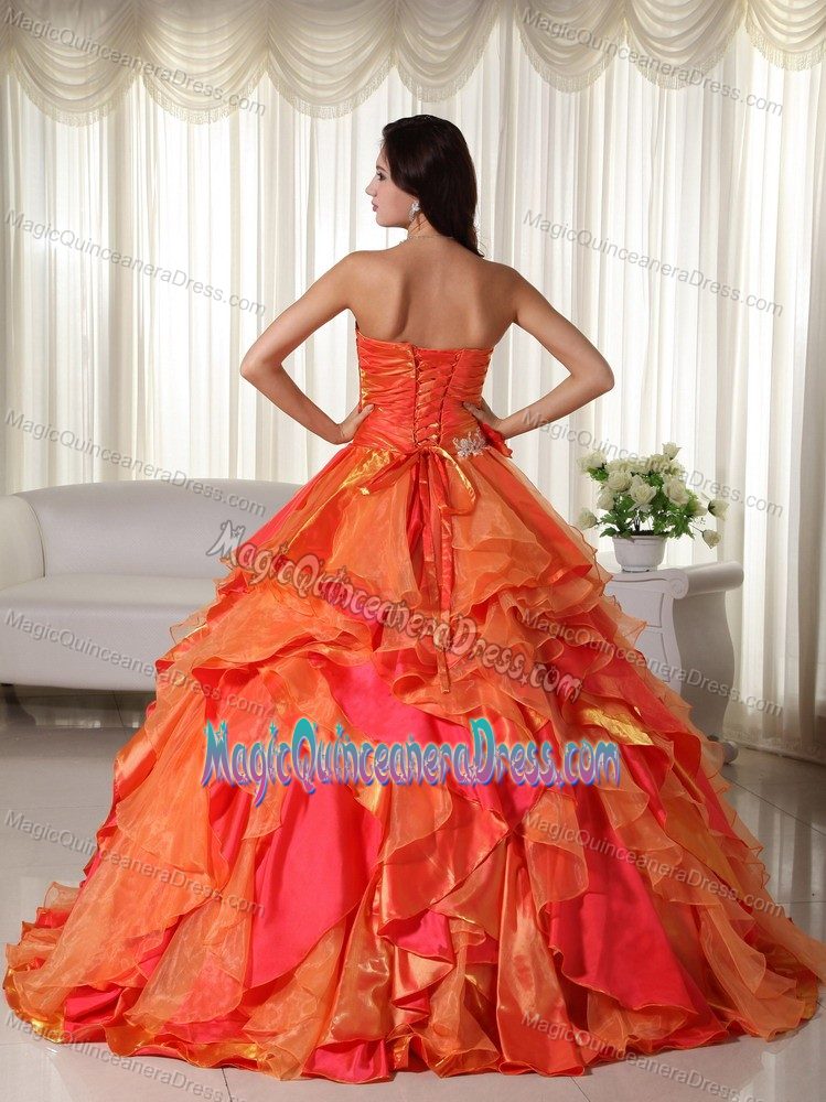 Sweetheart Orange Ruffled Appliques Quince Dress in San Isidro Argentina