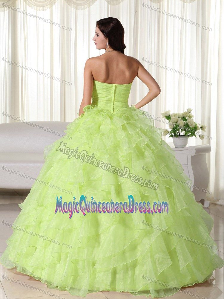 Latest Sweetheart Ruffled Beaded Yellow Green Sweet 16 Dress on Discount
