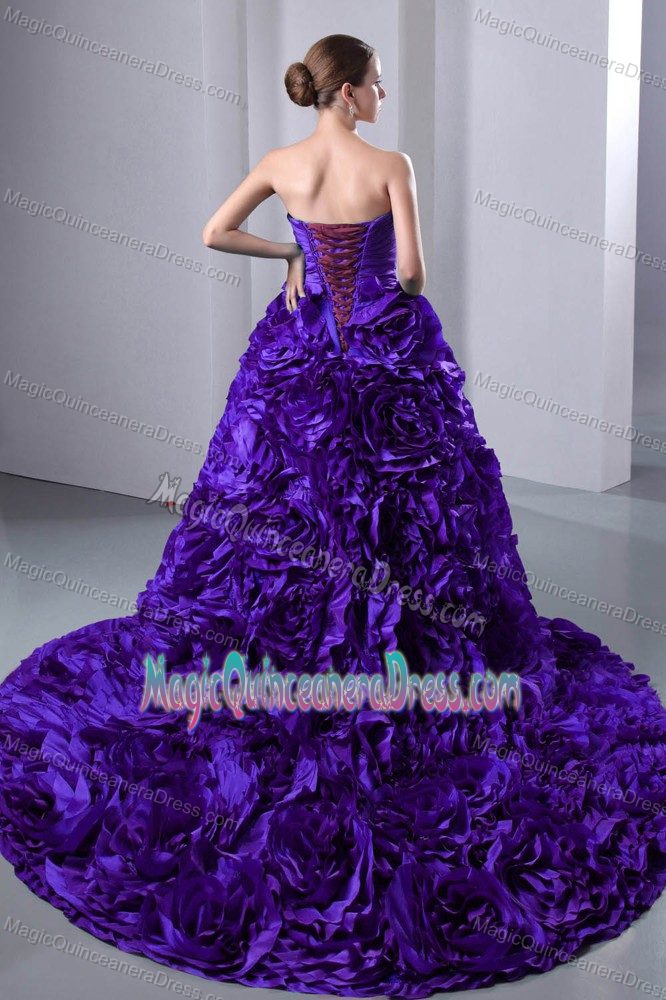 Purple Sweet Sixteen Quinceanera Dresses with Rolling Flowers with High Quality