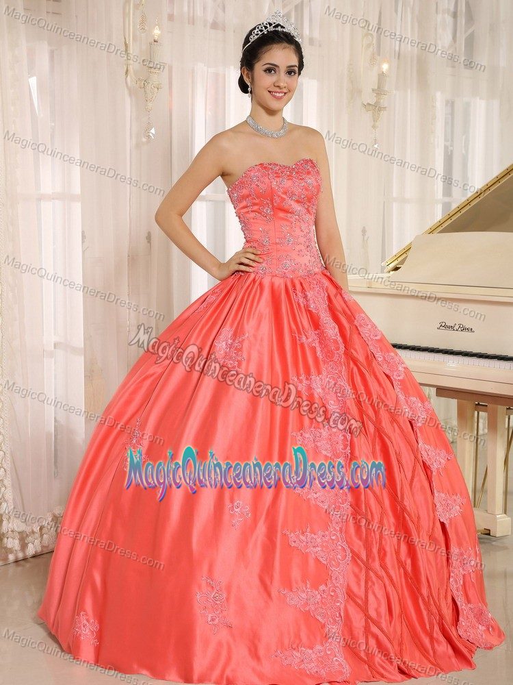 Eye Catching Ball Gown Watermelon Red Dress for Quince with Appliques
