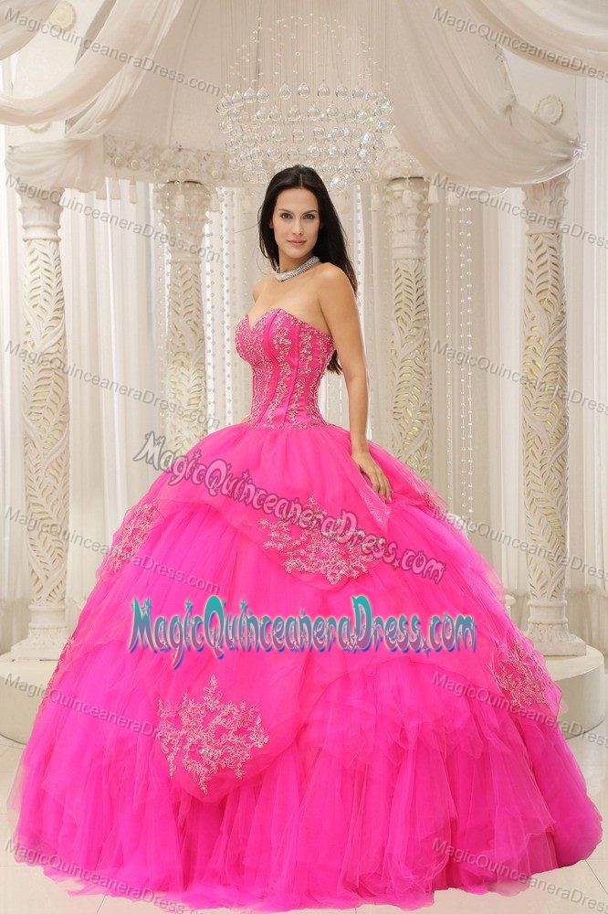 Pretty Sweetheart Appliqued Hot Pink Quince Dress in Mendoza Argentina