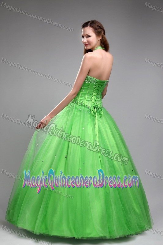 Halter Corset Back Beaded Spring Green Sweet 15 Dresses in Sucre Bolivia