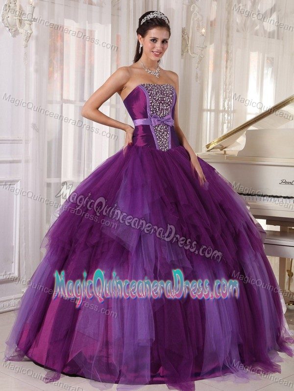High-class Satin Tulle Purple Beaded Quinceaneras Dress in Cobija Bolivia