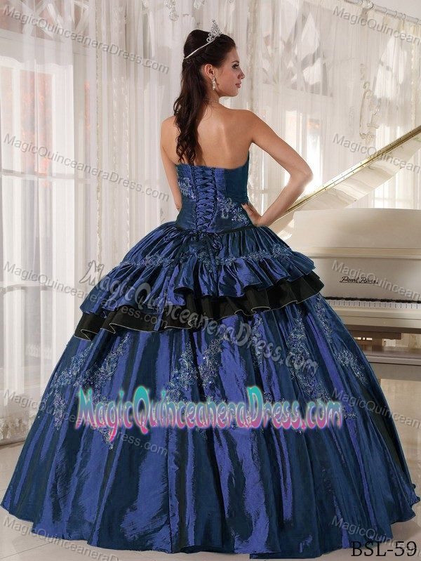 Mature Strapless Taffeta Appliqued Blue Sweet Sixteen Dresses for Wholesale