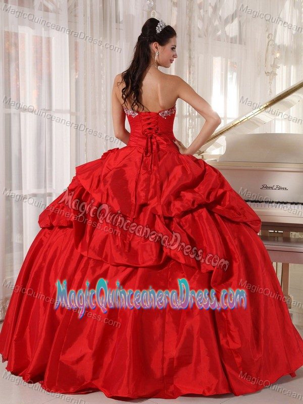 up-To-Date Pick-ups Beaded Red Dresses for Quinceanera in Taffeta