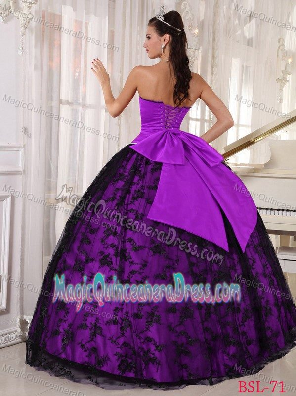 Light Purple Taffeta Quinceaneras Dress with Black Lace in Salta Argentina