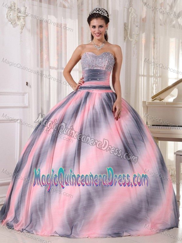 Trendy Ombre Black Pink Gradient Quinceanera Gown Dress with Beads