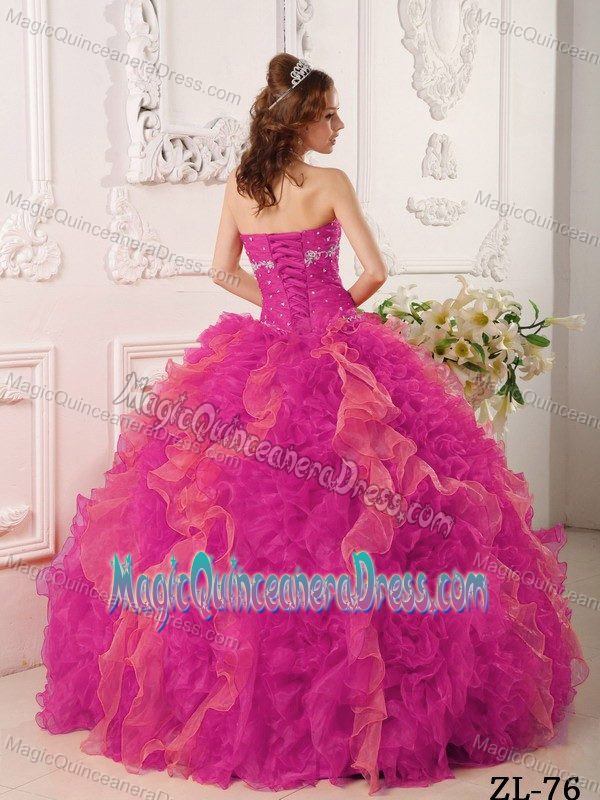 Sweetheart Beaded Ruffled Hot Pink Quinceanera Gown Dresses on Sale