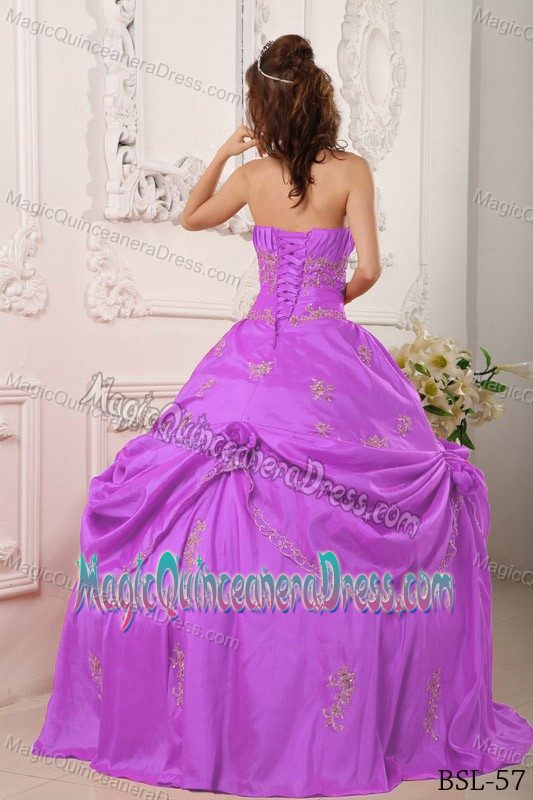 Upscale Strapless Pick-ups Appliqued Lavender Quince Dress under 200