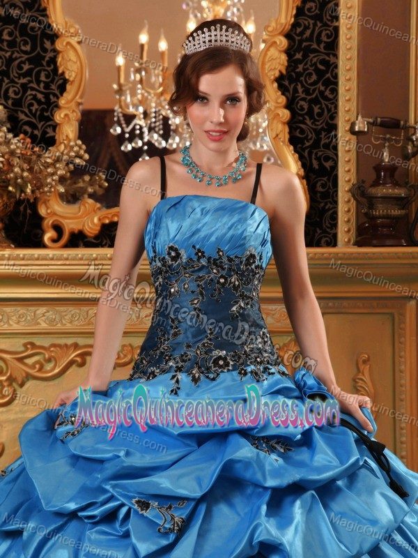 Free Shipping Straps Pick-ups Appliqued Blue Sweet 16 Dresses Factory