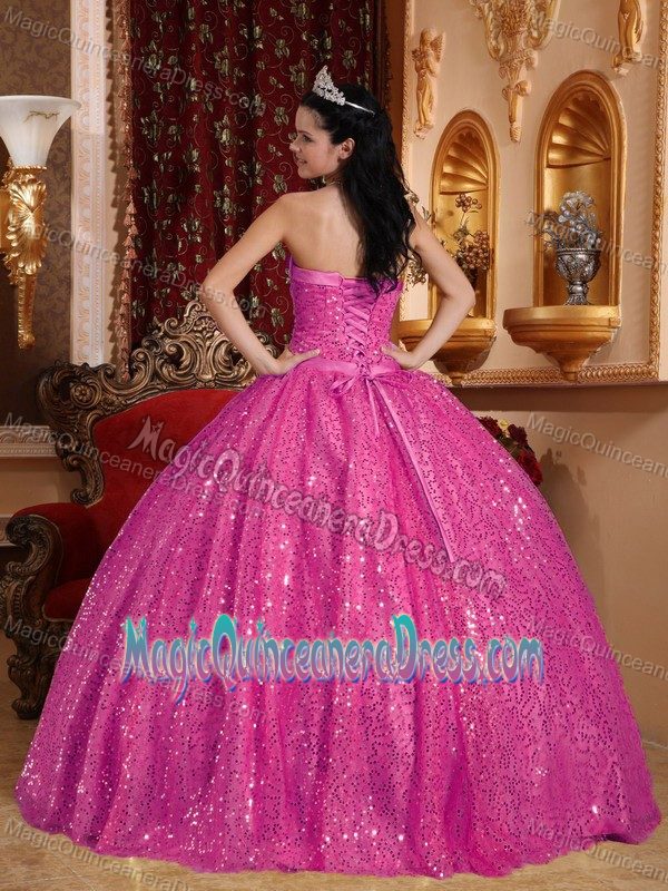 Pretentious Glitz Hot Pink Quinceanera Gowns with Paillette in Fashion