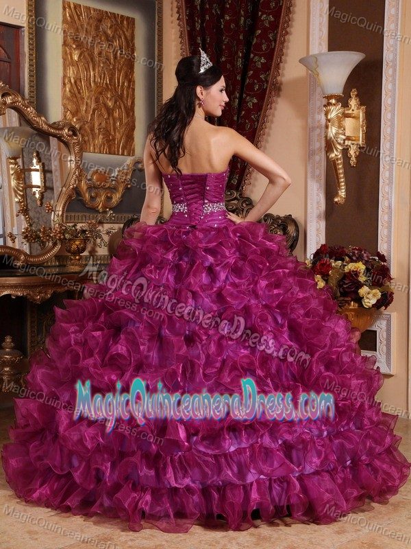 Pretty Sweetheart Beaded Ruffled Quinceanera Gown Dresses in Purple
