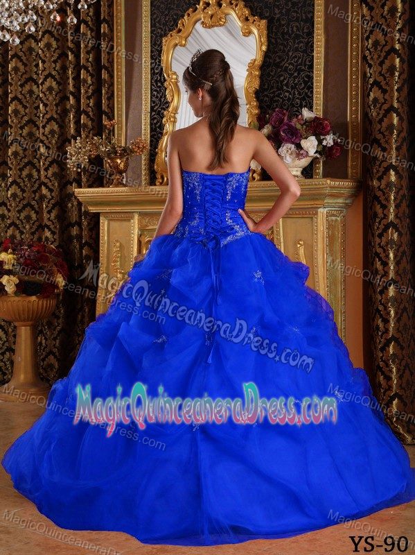 Blue Ball Gown Strapless Pick-ups Tulle Quinceanera Dress in Philadelphia