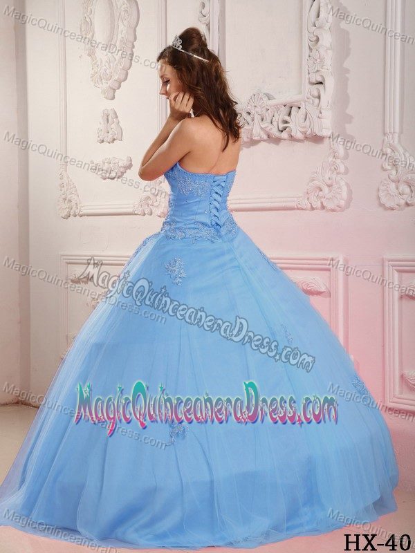 Classical Sweetheart Tulle with Appliques Baby Blue Sweet Sixteen Dress