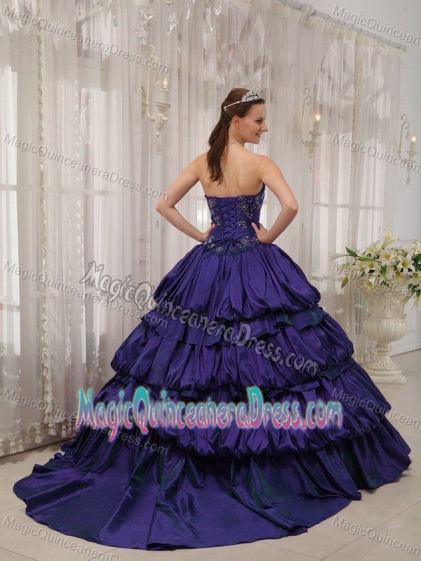 Purple Sweetheart Court Train Taffeta Appliques Sweet 16 Dress in Easton