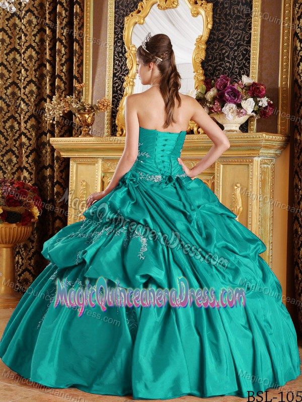 Turquoise Strapless Taffeta Appliques Sweet Sixteen Quince Dress in Tigard