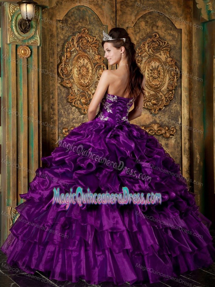 Purple Ball Gown Strapless Organza Ruffles Sweet 15 Dress in Lake Oswego
