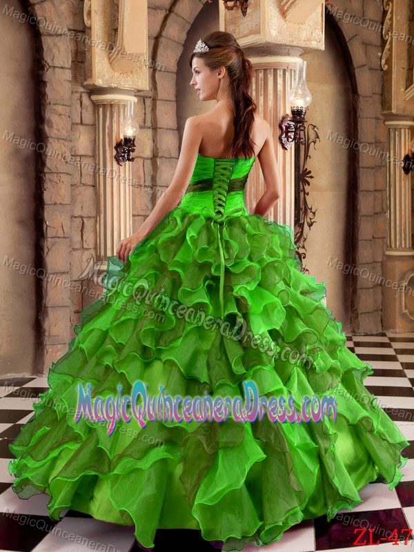 Green Strapless Organza Ruffles and Appliques Sweet 16 Dress in Gresham