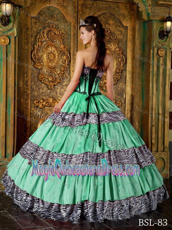 Luxurious Green Ball Gown Sweetheart Zebra and Ruffles Quinceanera Dress