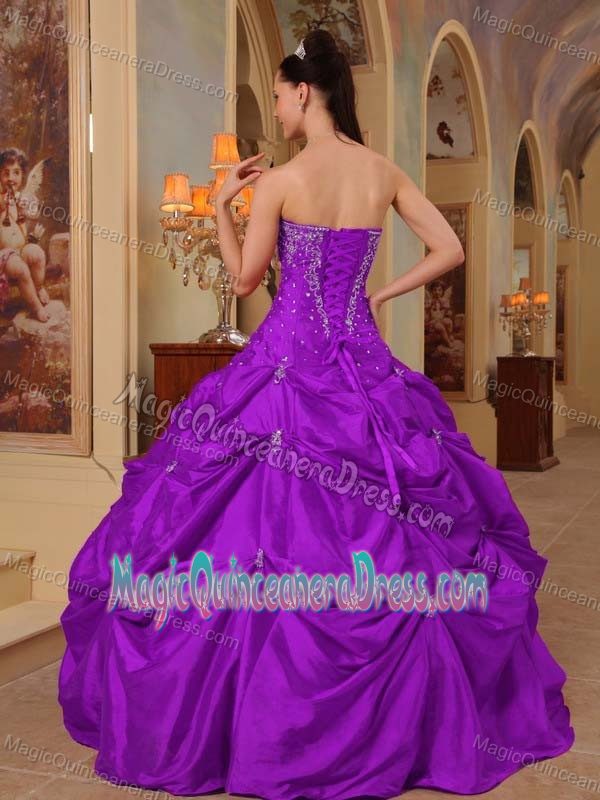 Purple Strapless Taffeta Beading and Embroidery Sweet 16 Dress in Ashland