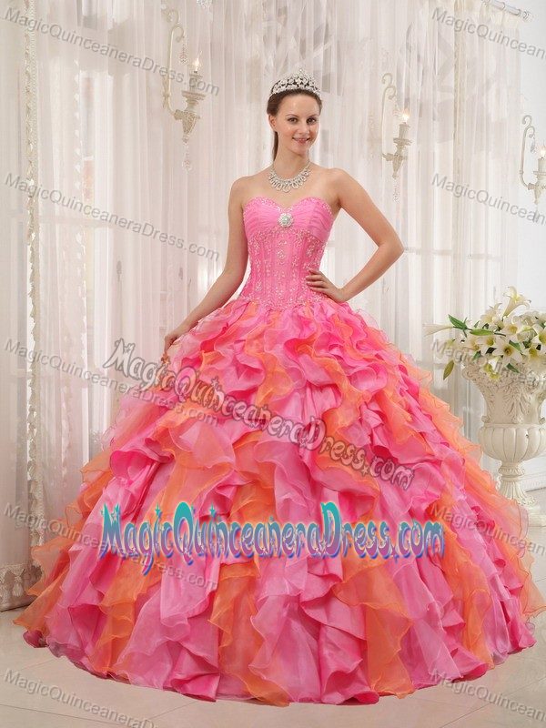 Multi-colored Sweetheart Organza Appliques Quince Dress in Oklahoma City