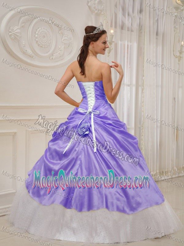 Lilac and White Strapless Sweet 16 Dress with Beading and Hand Made Flowers