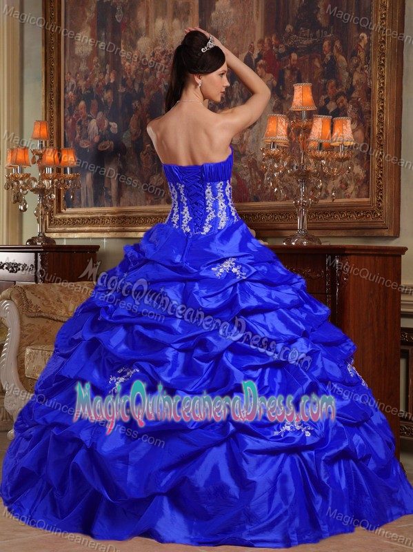 Royal Blue Strapless Appliques Taffeta Quinceanera Gown Dress in Medina