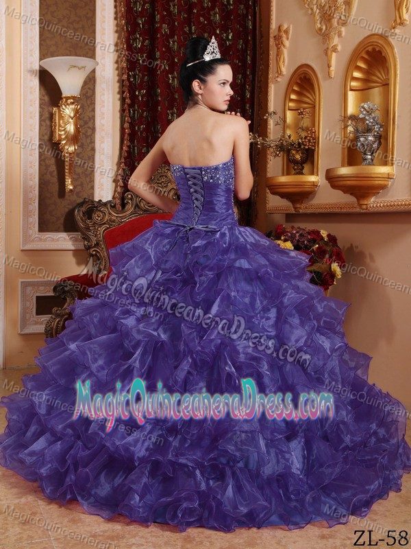 Purple Strapless Organza Beading and Ruffled Layers Quinceanera Dress