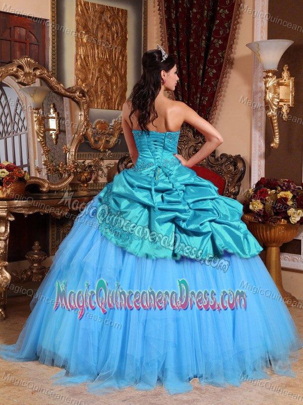 Blue Ball Gown Strapless Appliques with Beading Sweet 16 Dress in Bismarck