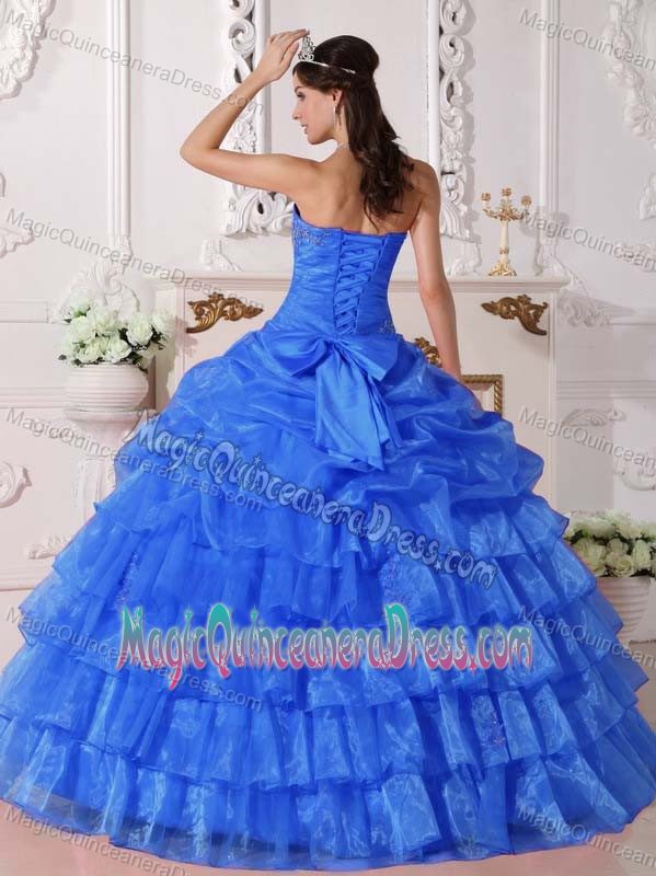 Blue Ball Gown Strapless Organza Appliques Quinceanera Dress in High Point