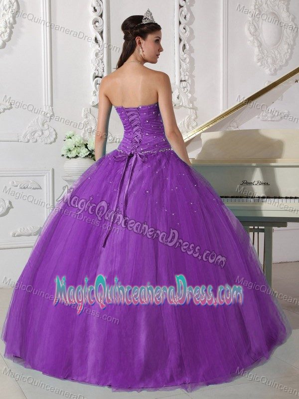 Modest Purple Strapless Full-length Sweet 16 Dress with Beading in Akron