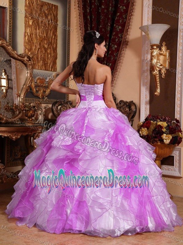 Cute Colorful Beaded Sweetheart Full-length Dress for Quince with Ruffles