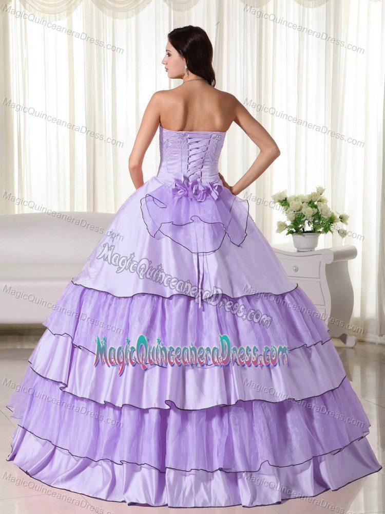 Lilac Strapless Long Quince Dresses with Embroidery and Flower in Athens