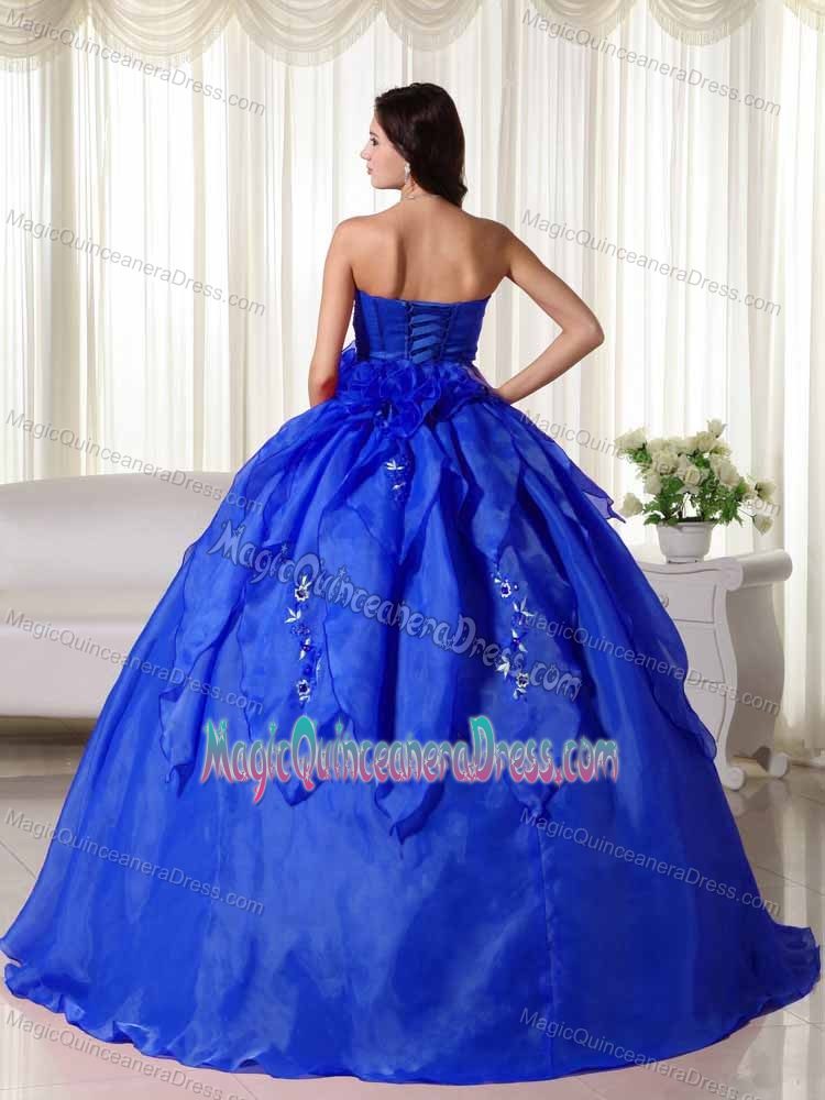 Lace-up Royal Blue Long Quinceanera Gowns with Embroidery and Flower